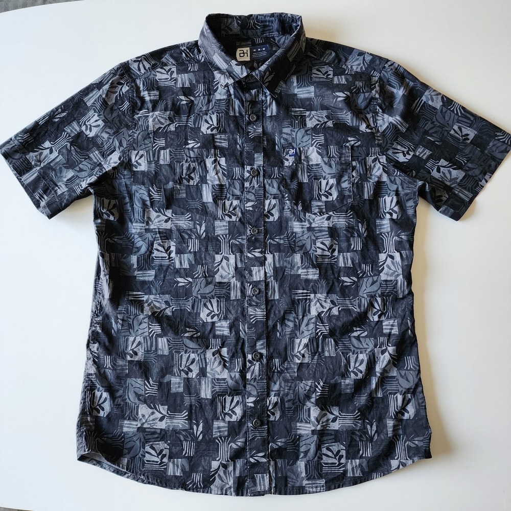 BEN HOGAN Shirt Mens Medium Camo Black Gray Tropical Vacation Lightweight Golf